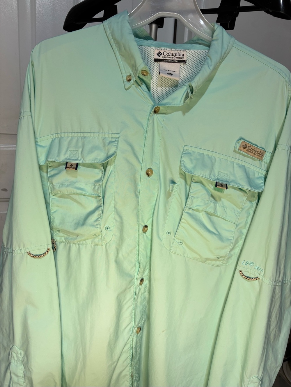 Columbia PFG Fishing Shirt XL Mint Green UPF 50 Vented Long Sleeve‎